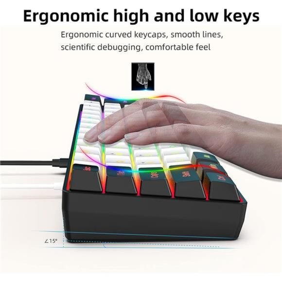 60% Wired Gaming Keyboard, RGB Backlit Ultra-Compact Mini Keyboard, Waterproof - Picture 3 of 6